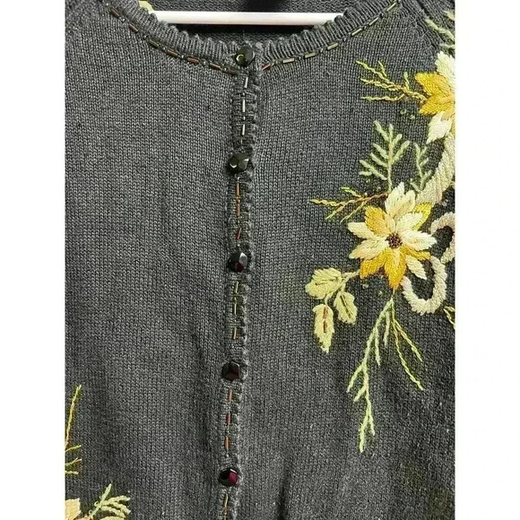 Tiara International Sweater Cardigan Small Black Embroidery Beaded - Picture 6 of 13